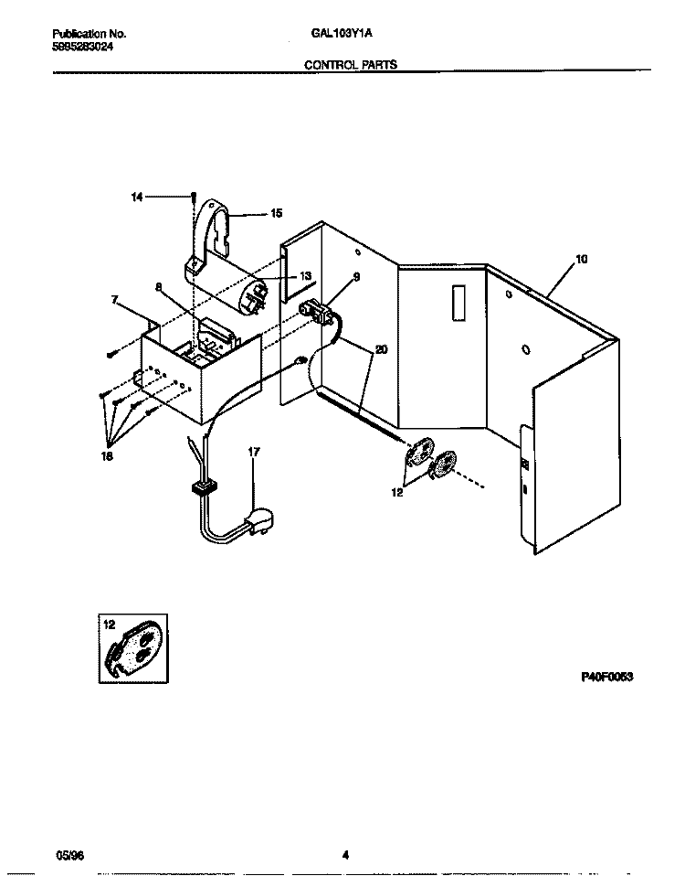 CONTROL PARTS Diagram and Parts List for GAL103Y1A1  Gibson Air Conditioner