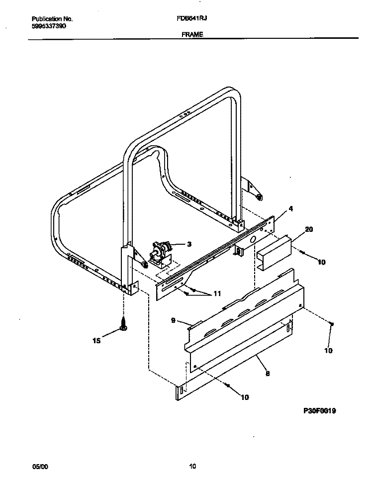 FRAME Diagram and Parts List for FDB641RJB0  Frigidaire Dishwasher