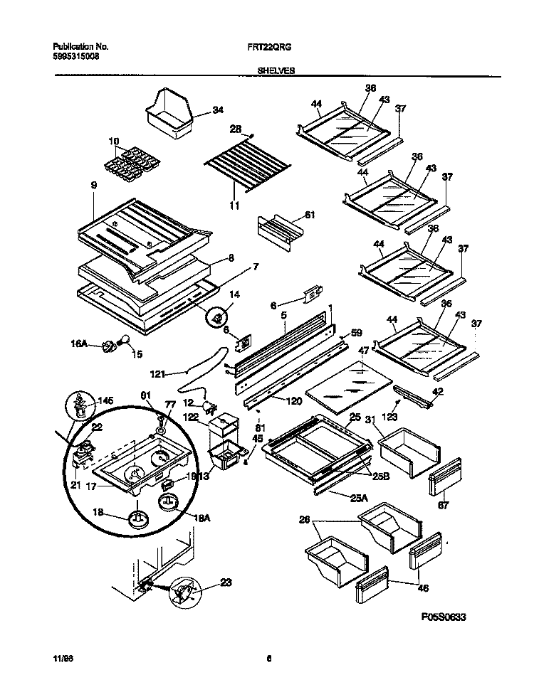 SHELVES Diagram and Parts List for FRT22QRGD2  Frigidaire Refrigerator