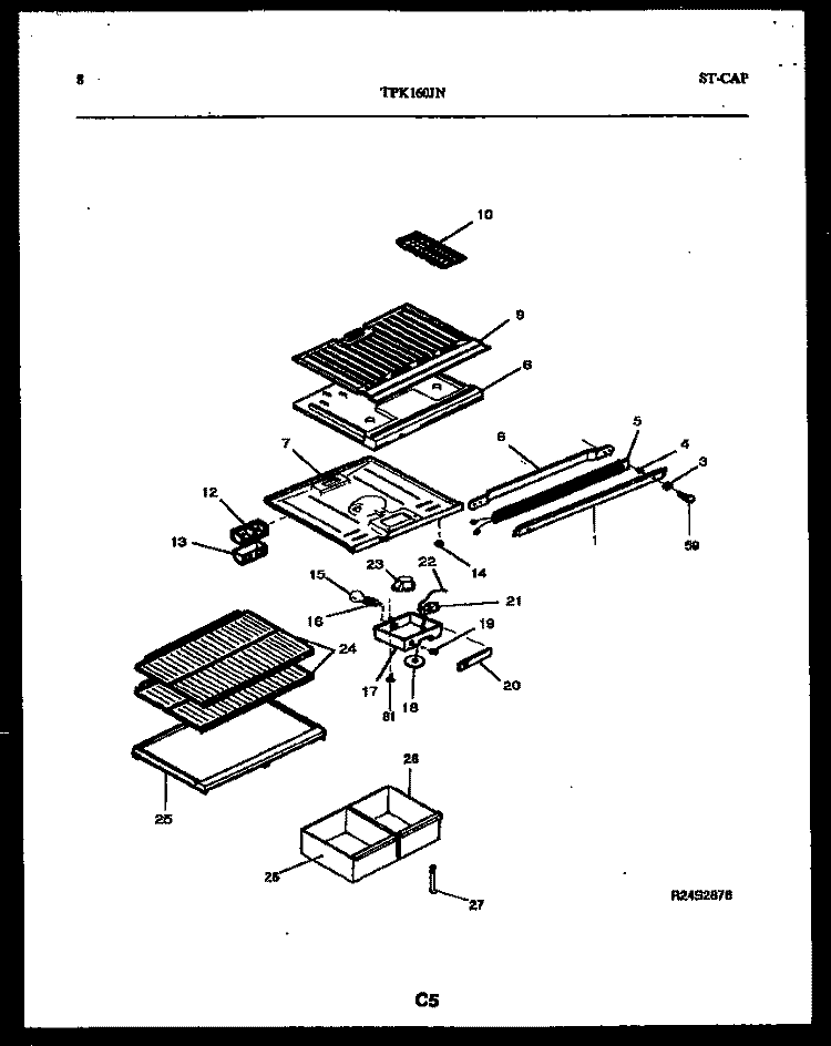 SHELVES AND SUPPORTS Diagram and Parts List for TPK160JN3W  Kelvinator Refrigerator