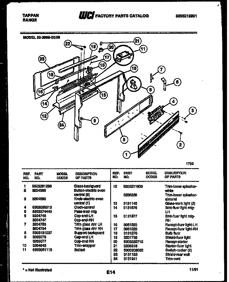 BACKGUARD Diagram and Parts List for 30-3989-00-06  Tappan Range