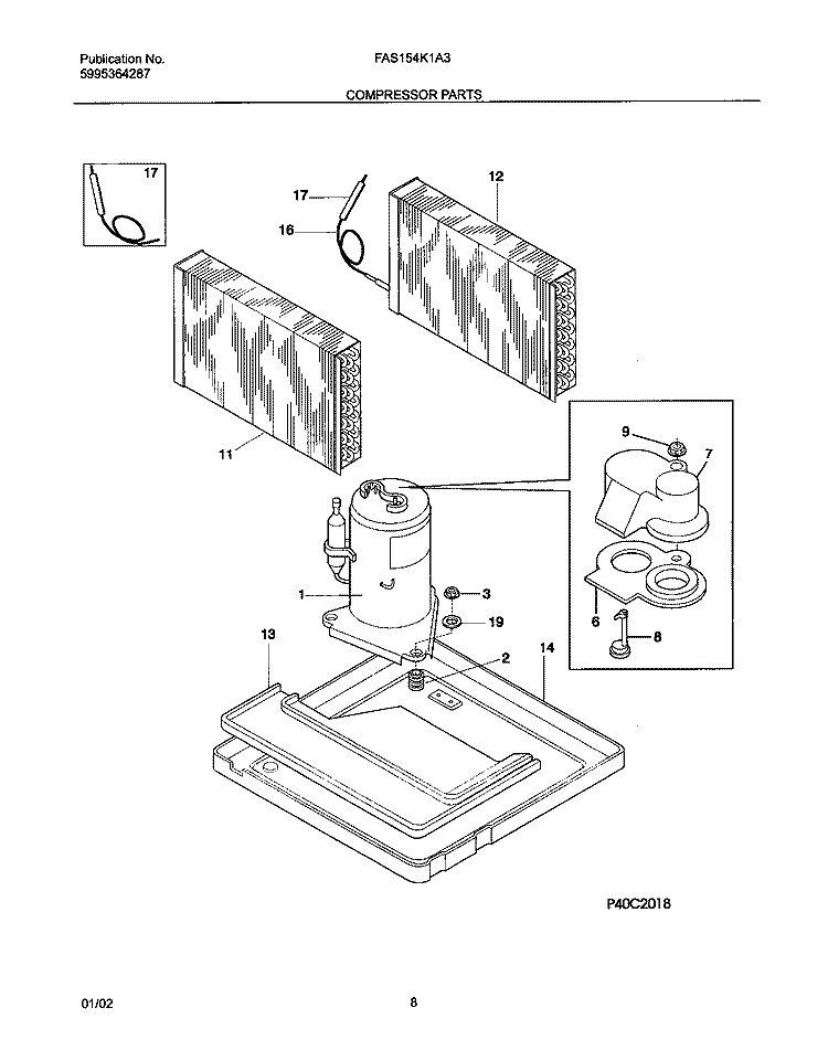 COMPRESSOR PARTS Diagram and Parts List for FAS154K1A3  Frigidaire Air Conditioner