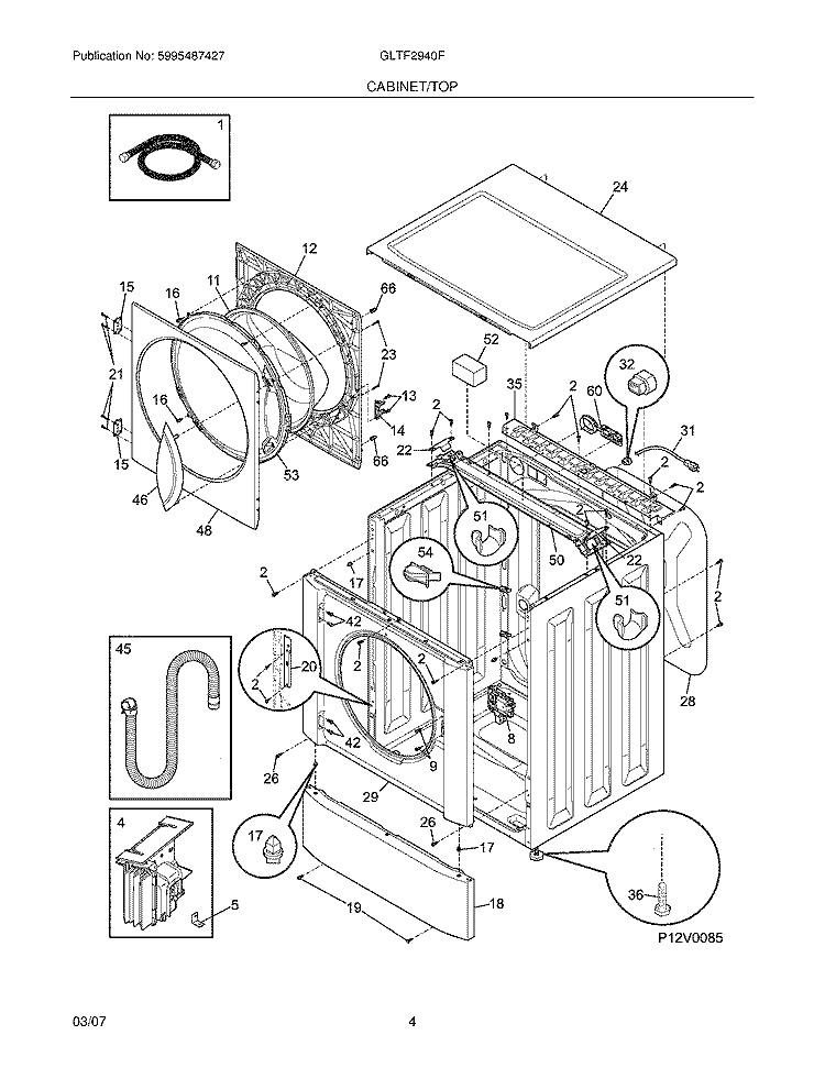 CABINET / TOP Diagram and Parts List for GLTF2940FS0  Frigidaire Washer