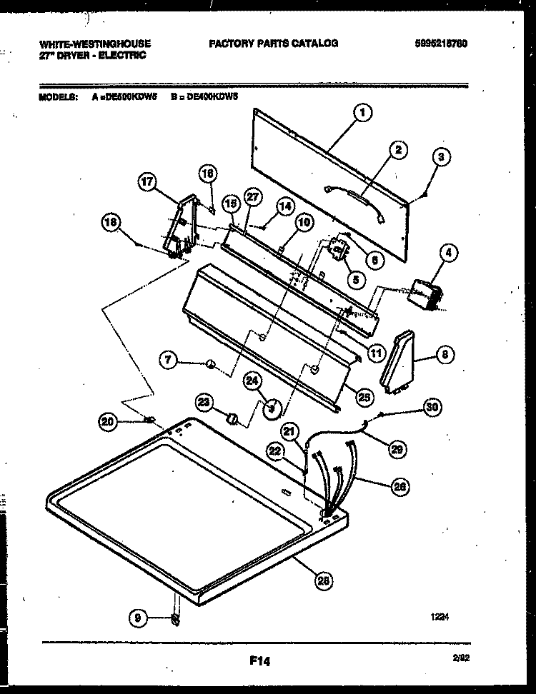 CONSOLE AND CONTROL PARTS Diagram and Parts List for DE400KDD5  Frigidaire Dryer