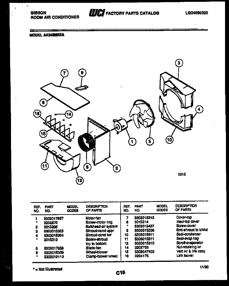 AIR HANDLING PARTS Diagram and Parts List for AK24E6RZA  Gibson Air Conditioner