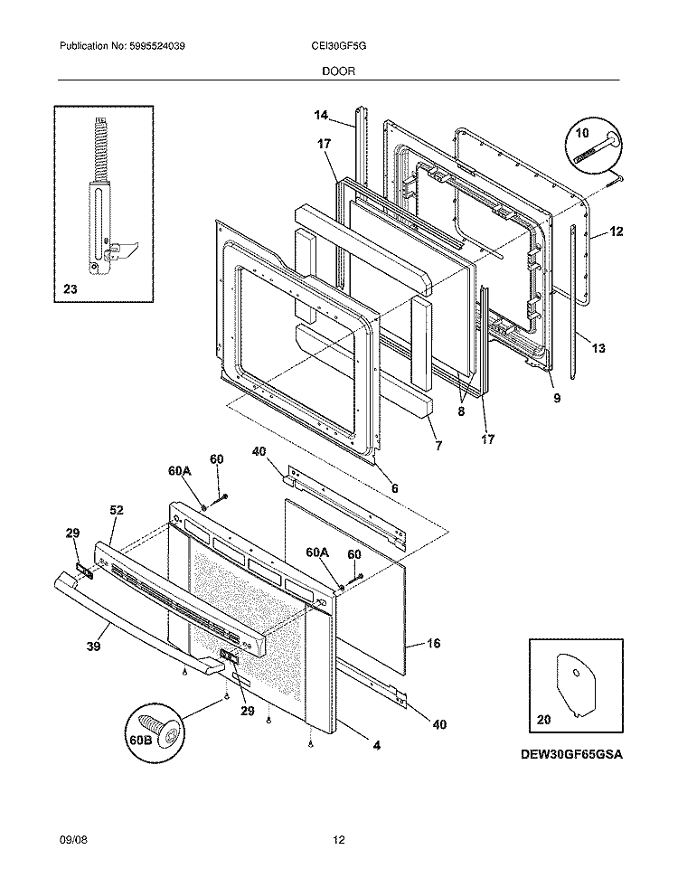 DOOR Diagram and Parts List for CEI30GF5GSB  Electrolux Range