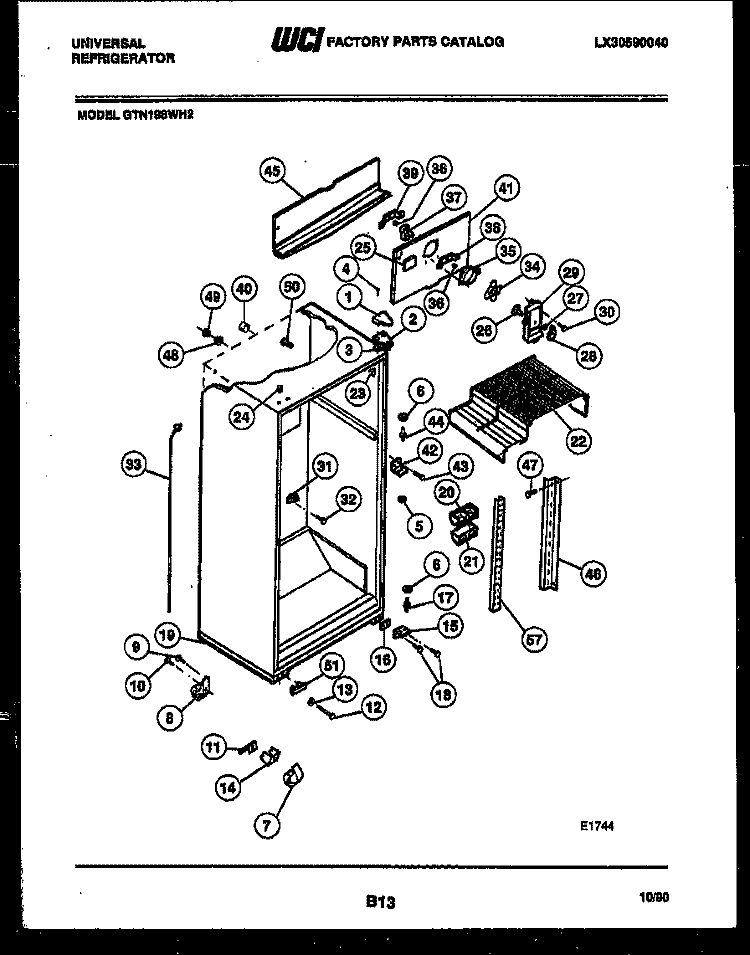 CABINET PARTS Diagram and Parts List for GTN198WH2-45  Tappan Refrigerator