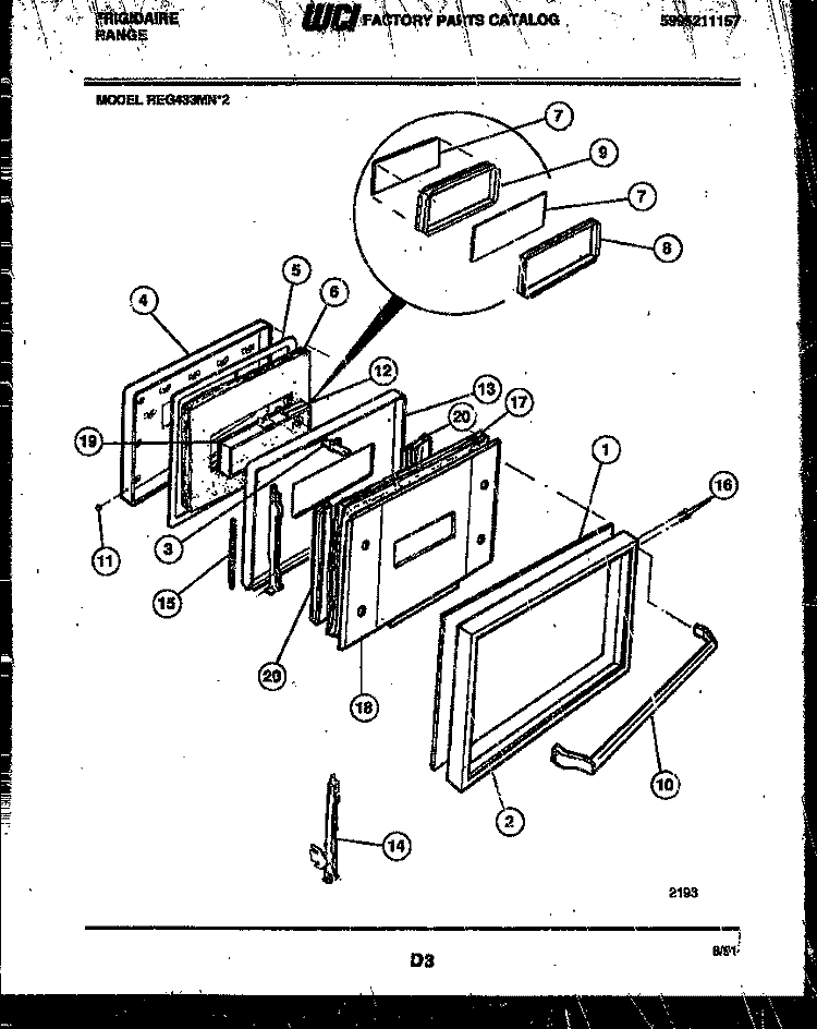 DOOR PARTS Diagram and Parts List for REG433MNW2  Frigidaire Range