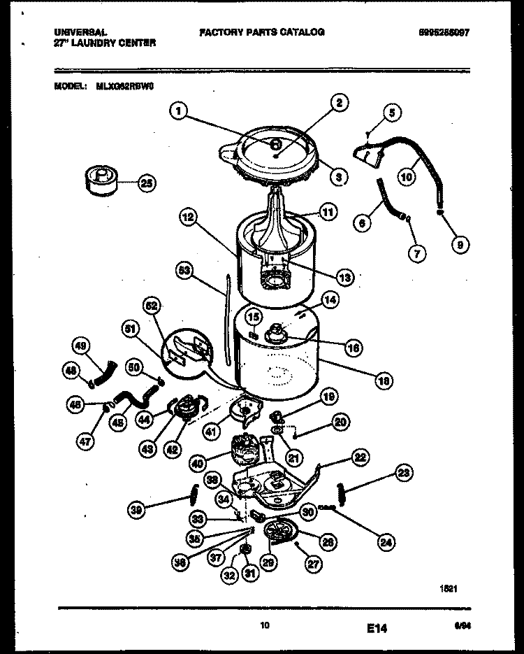 TUB DETAIL Diagram and Parts List for MLXG62RBW0  Tappan Washer Dryer Combo