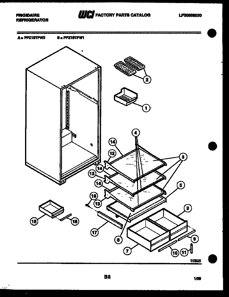 SHELVES AND SUPPORTS Diagram and Parts List for FPZ19TFL1  Frigidaire Refrigerator