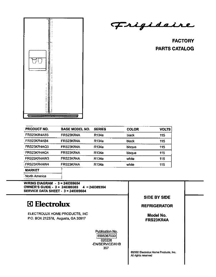 COVER Diagram and Parts List for FRS23KR4AQ4  Frigidaire Refrigerator