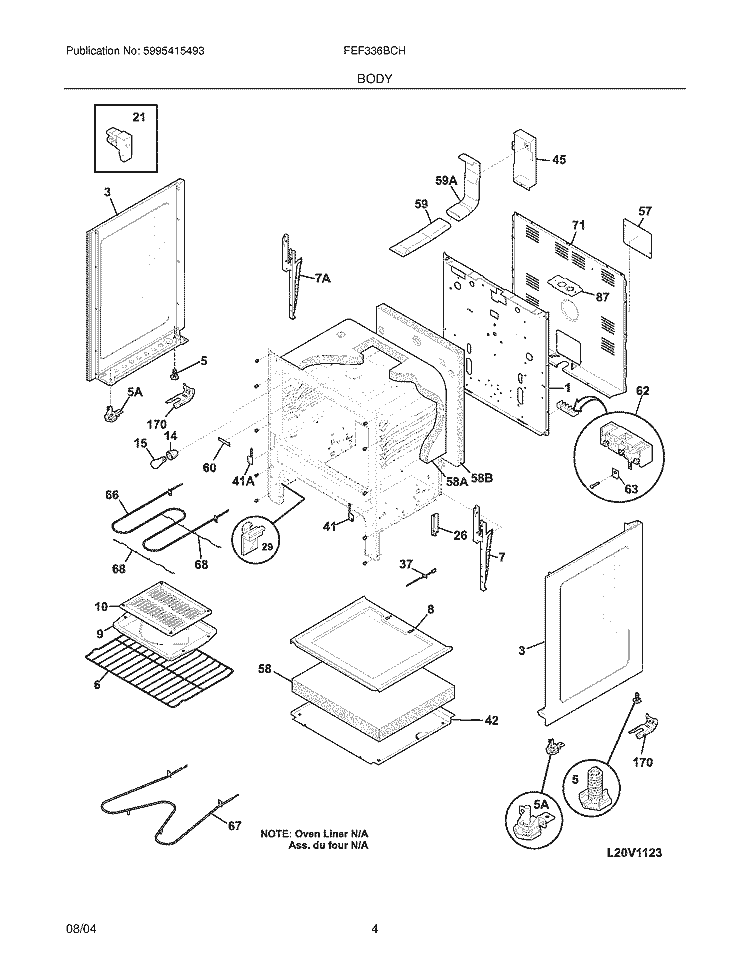 BODY Diagram and Parts List for FEF336BCH  Frigidaire Range