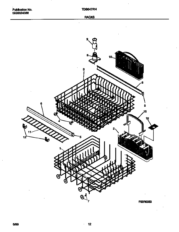 RACK Diagram and Parts List for TDB647RHB0  Tappan Dishwasher