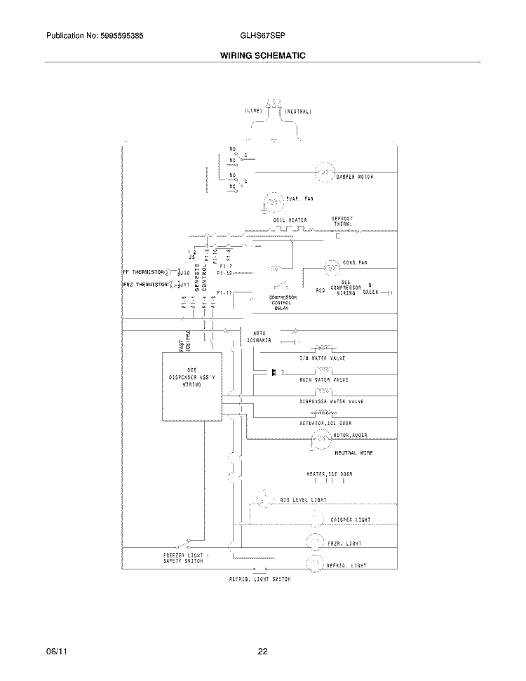 WIRING SCHEMATIC Diagram and Parts List for GLHS67SEPW0  Frigidaire Refrigerator