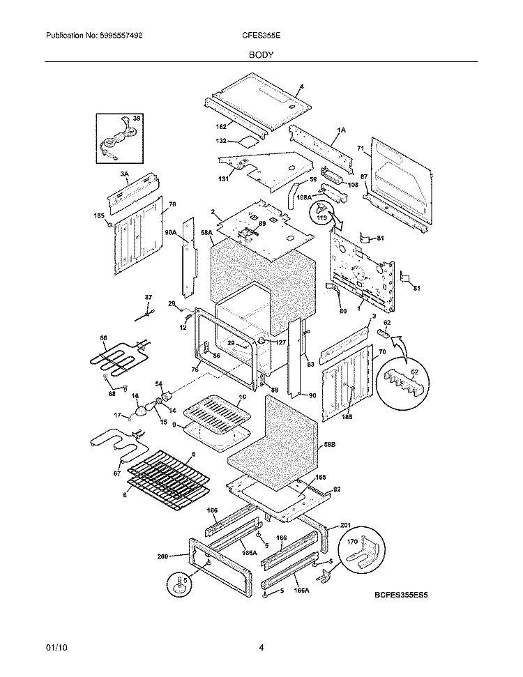 BODY Diagram and Parts List for CFES355ES6  Frigidaire Range