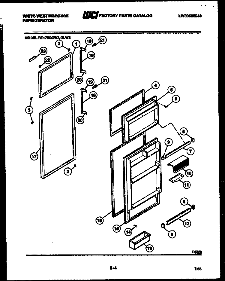 DOOR PARTS Diagram and Parts List for RT175GLH3  Frigidaire Refrigerator