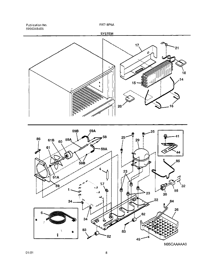 SYSTEM Diagram and Parts List for FRT18P5AW0  Frigidaire Refrigerator