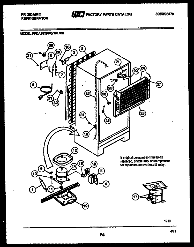 SYSTEM AND AUTOMATIC DEFROST PARTS Diagram and Parts List for FPDA18TPW0  Frigidaire Refrigerator