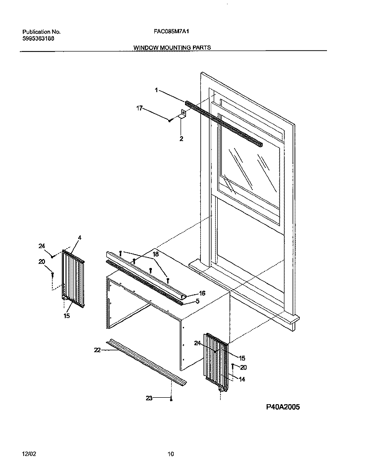 WINDOW MOUNTING PARTS Diagram and Parts List for FAC085M7A1  Frigidaire Air Conditioner