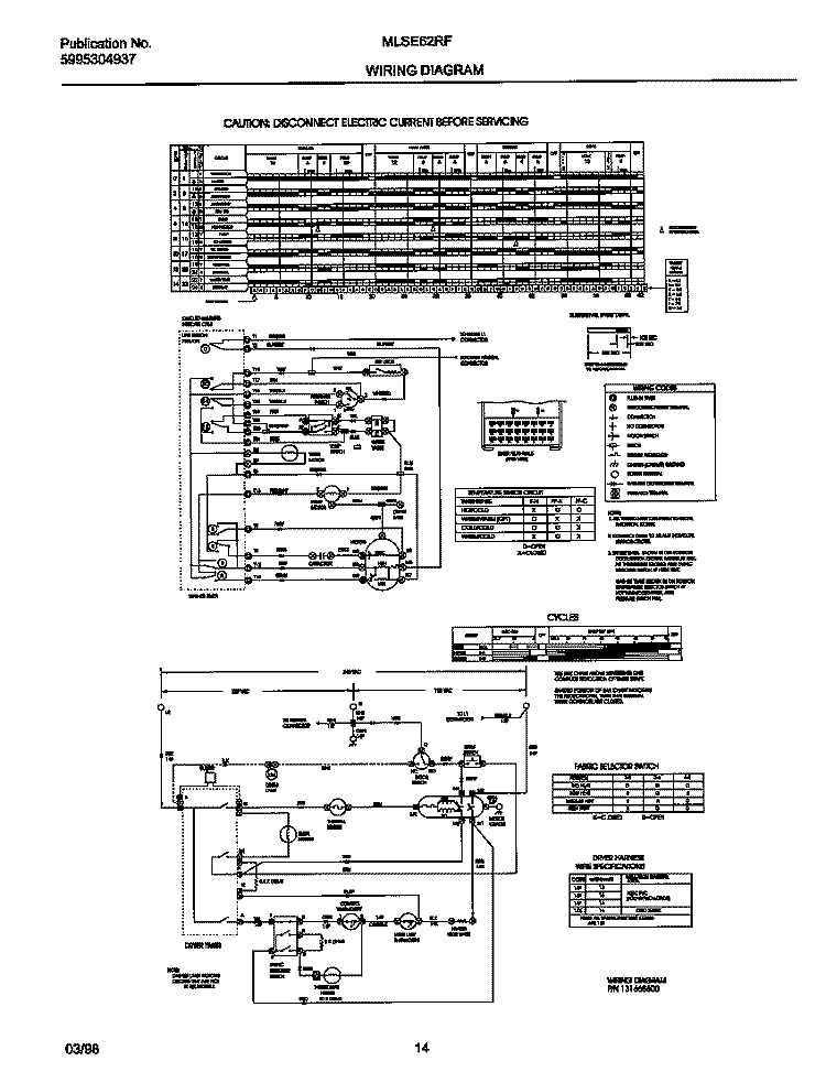 WIRING DIAGRAM Diagram and Parts List for MLSE62RFD0  Frigidaire Washer Dryer Combo