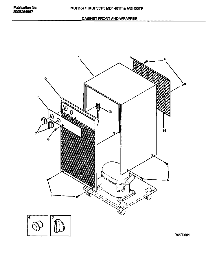 CABINET FRONT AND WRAPPER Diagram and Parts List for MDH15TF3  Frigidaire Dehumidifier