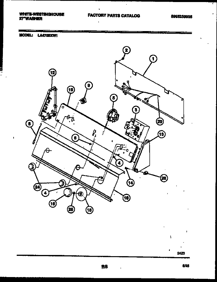 CONSOLE AND CONTROL PARTS Diagram and Parts List for LA470BXD1  Frigidaire Washer