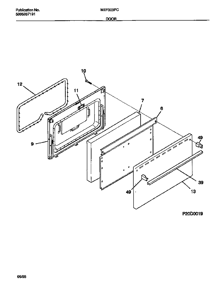 DOOR Diagram and Parts List for MEF303PCWB  Tappan Range