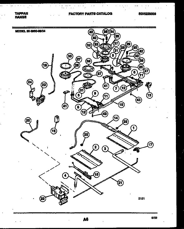 BURNER, MANIFOLD AND GAS CONTROL Diagram and Parts List for 30-3860-23-04  Tappan Range