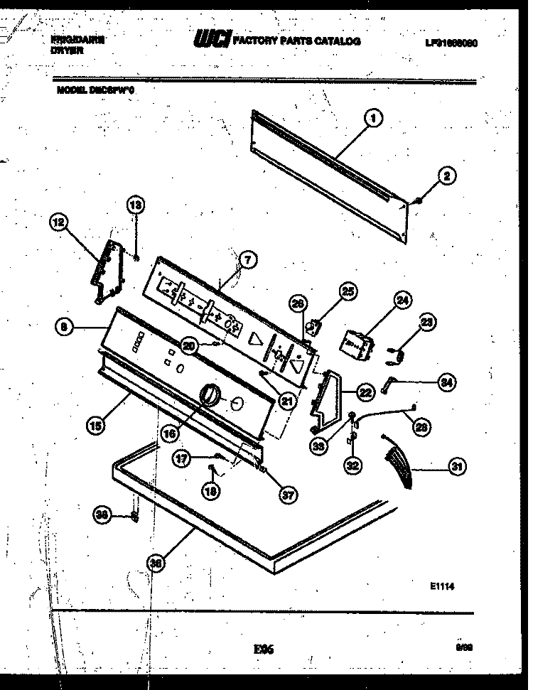 CONSOLE AND CONTROL PARTS Diagram and Parts List for DECSFL0  Frigidaire Dryer