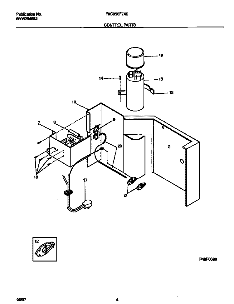 CONTROL PARTS Diagram and Parts List for FAC056F7A2  Frigidaire Air Conditioner