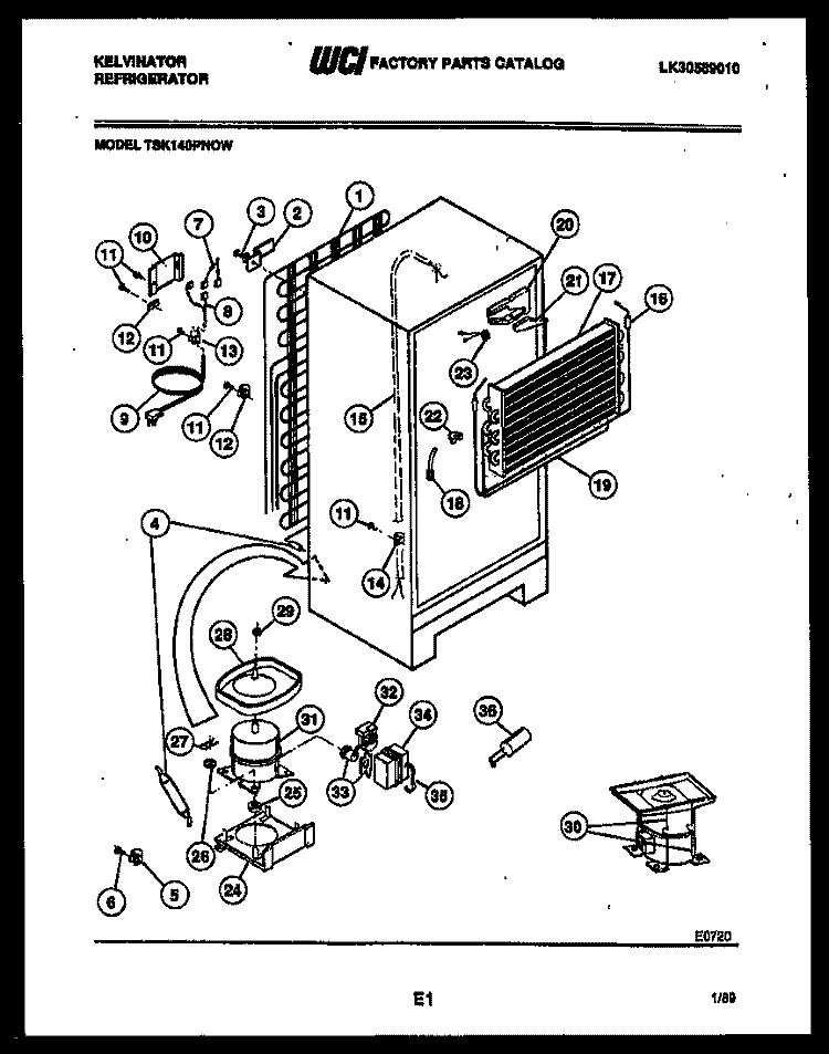 SYSTEM AND AUTOMATIC DEFROST PARTS Diagram and Parts List for TSI206EN1F  Kelvinator Refrigerator