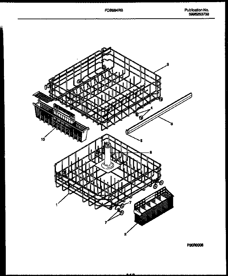 RACKS AND TRAYS Diagram and Parts List for FDB884RBB0  Frigidaire Dishwasher