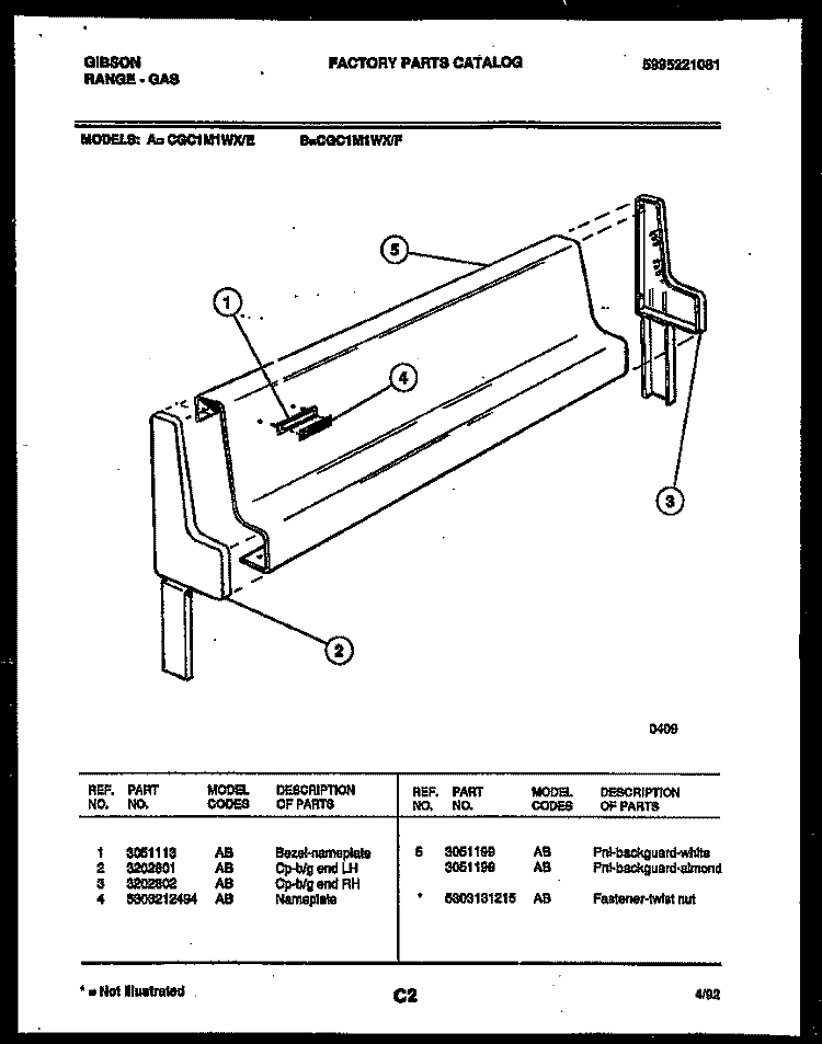 BACKGUARD Diagram and Parts List for CGC1M1WXE  Gibson Range