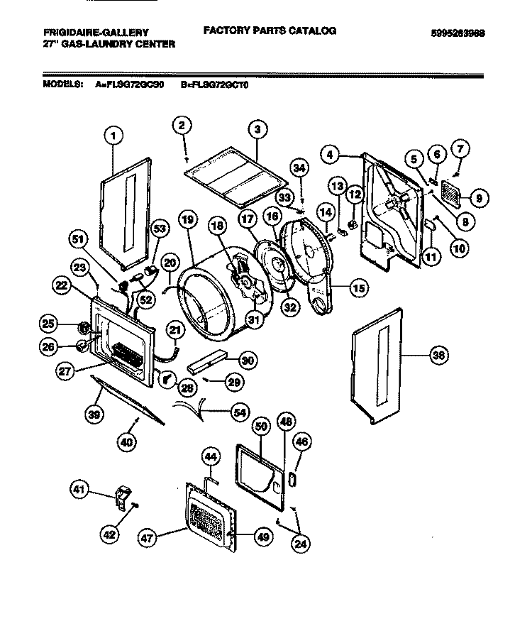 DRYER CABINET, DOOR, DRUM Diagram and Parts List for FLSG72GCT0  Frigidaire Washer Dryer Combo