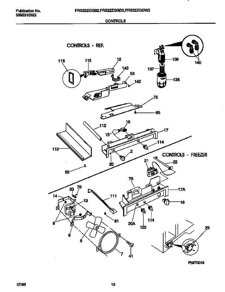 CONTROLS Diagram and Parts List for FRS22ZGGD2  Frigidaire Refrigerator
