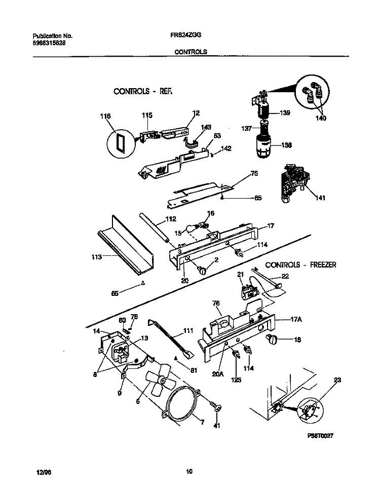 CONTROLS Diagram and Parts List for FRS24ZGGD4  Frigidaire Refrigerator