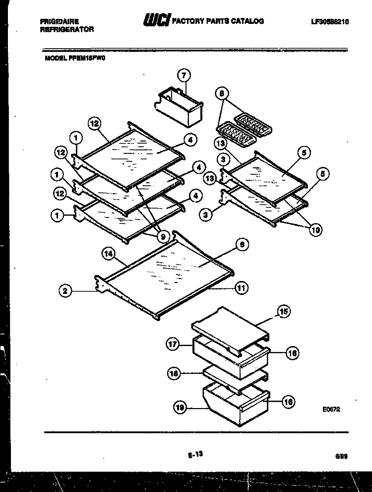 SHELVES AND SUPPORTS Diagram and Parts List for FPEM18FF0  Frigidaire Refrigerator