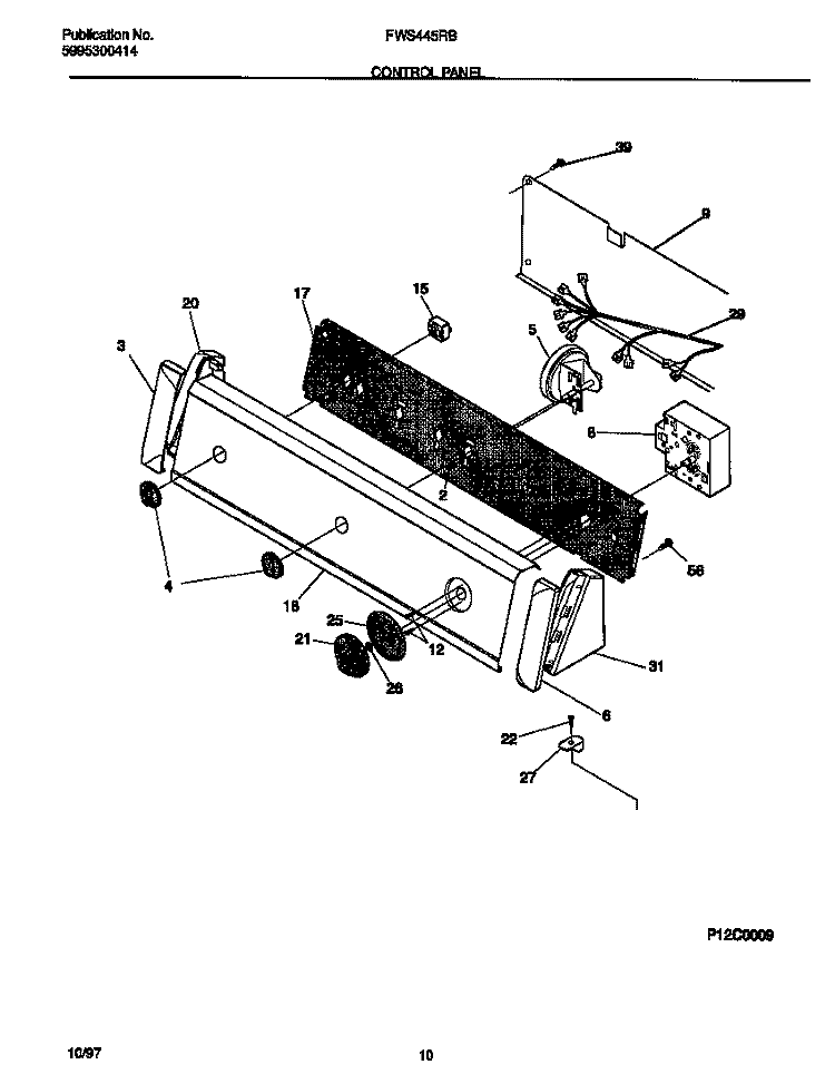 CONTROL PANEL Diagram and Parts List for FWS445RBT5  Frigidaire Washer