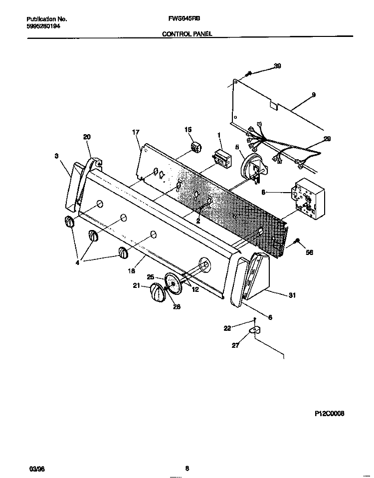 CONTROL PANEL Diagram and Parts List for FWS645RBT3  Frigidaire Washer