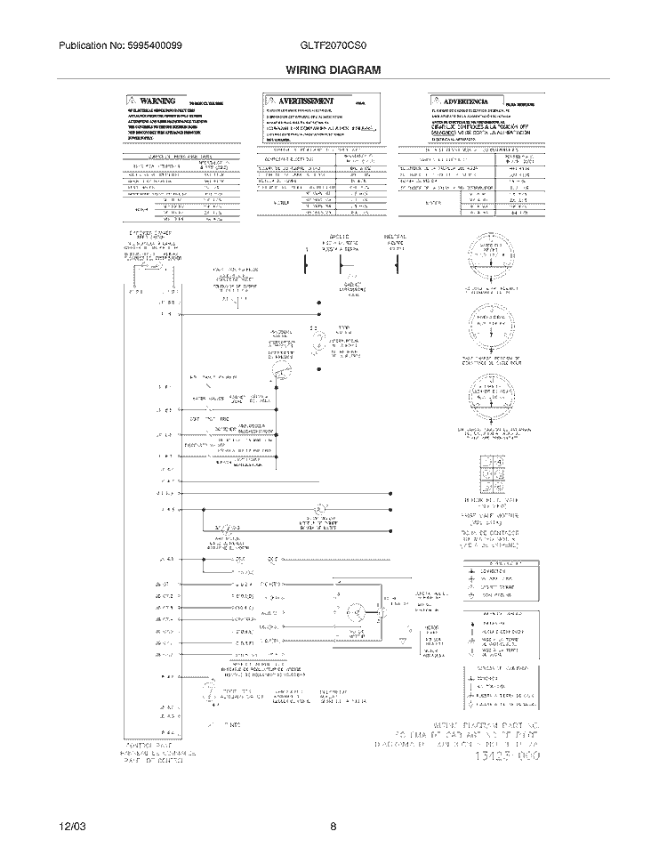 WIRING DIAGRAM Diagram and Parts List for GLTF2070CS0  Frigidaire Washer
