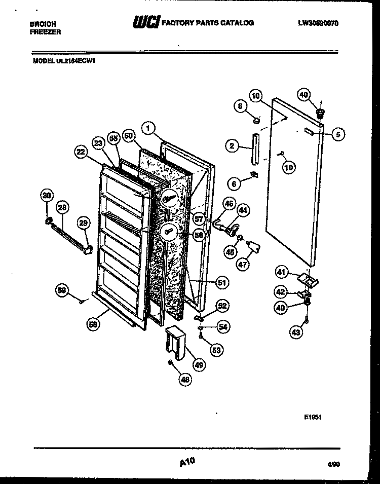 DOOR PARTS Diagram and Parts List for UL2164ECW1  Frigidaire Freezer