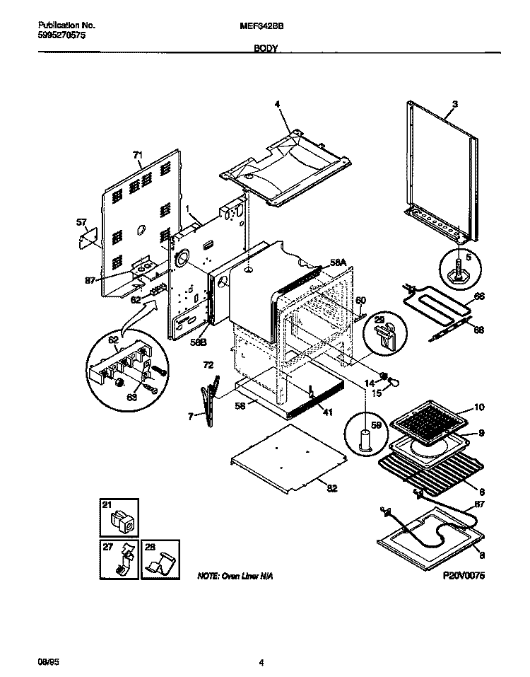 BODY Diagram and Parts List for MEF342BBWD  Frigidaire Range