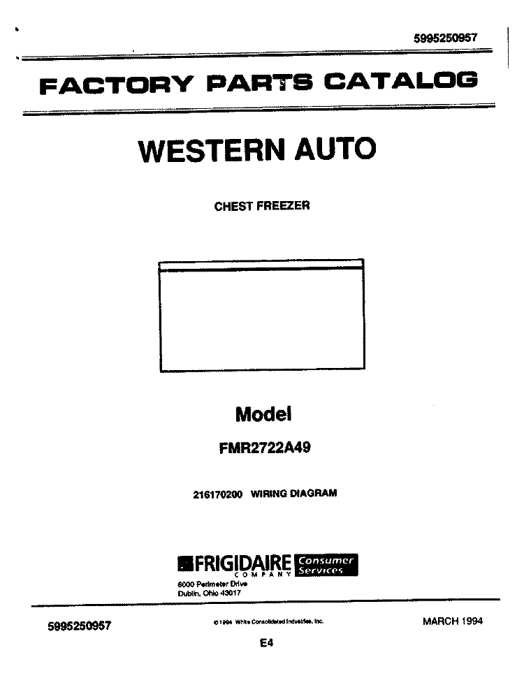 COVER Diagram and Parts List for FMR2722A49  Frigidaire Freezer