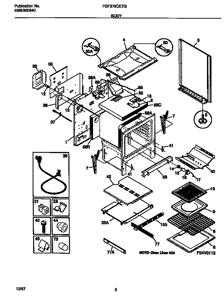 BODY Diagram and Parts List for FGF376CETG  Frigidaire Range