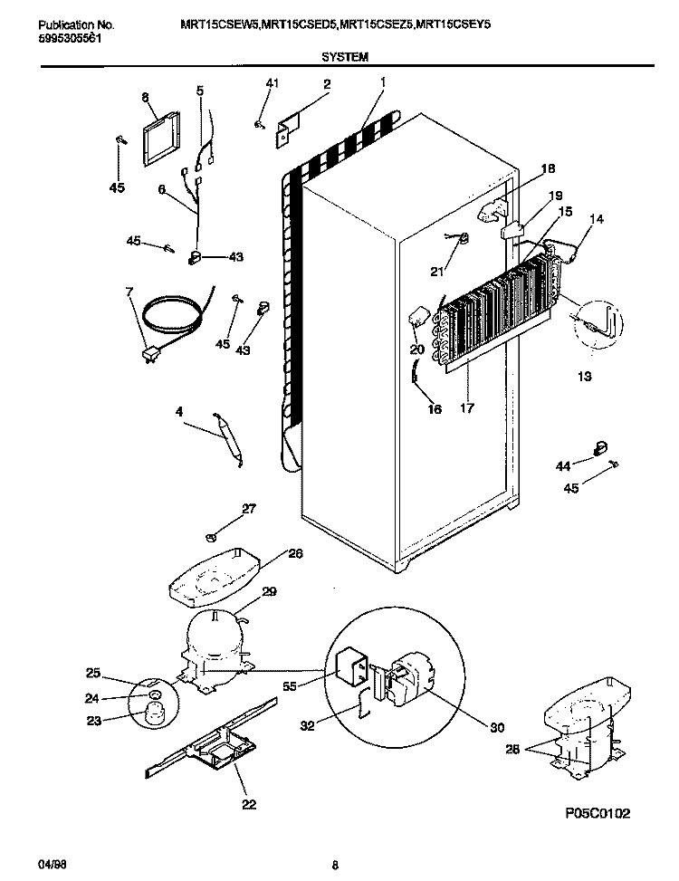 SYSTEM Diagram and Parts List for MRT15CSEW5  Uni Refrigerator