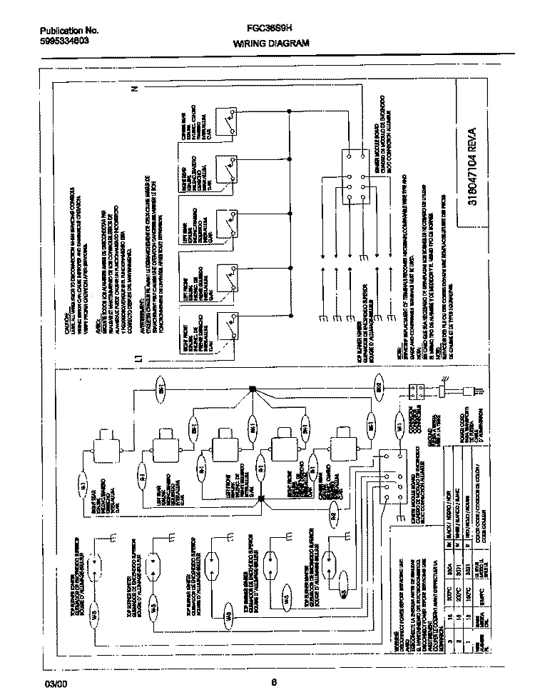 WIRING DIAGRAM Diagram and Parts List for FGC36S9HBB  Frigidaire Cooktop