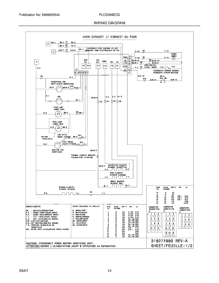 WIRING DIAGRAM Diagram and Parts List for PLCS389ECG  Frigidaire Range