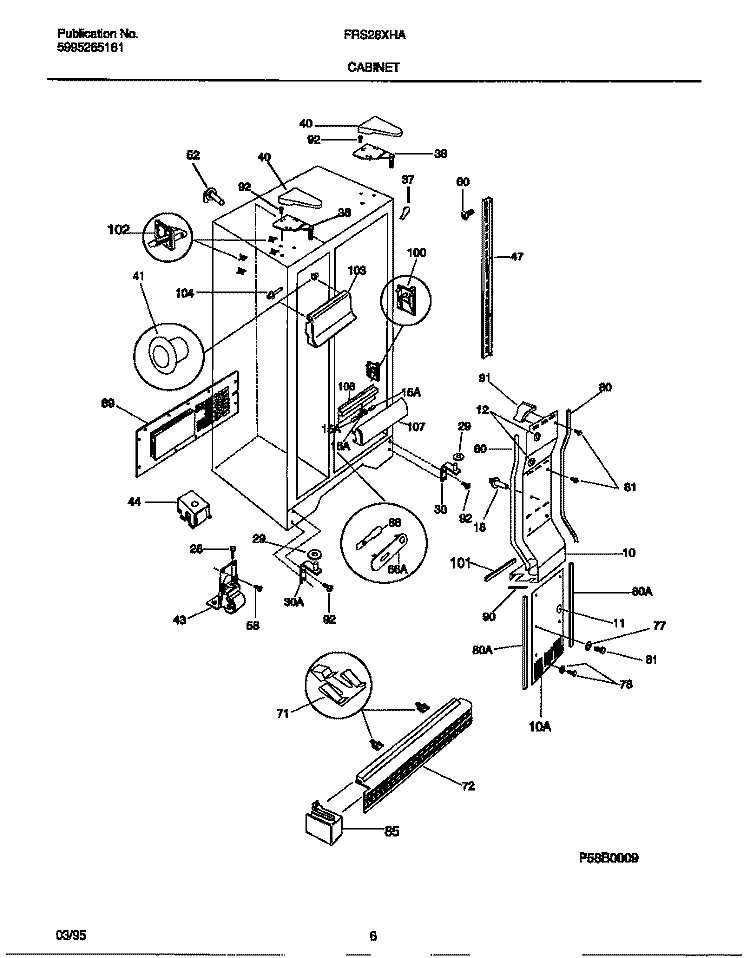 CABINET Diagram and Parts List for FRS28XHAD3  Frigidaire Refrigerator