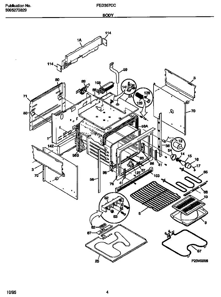 BODY Diagram and Parts List for FED367CCBA  Frigidaire Wall Oven