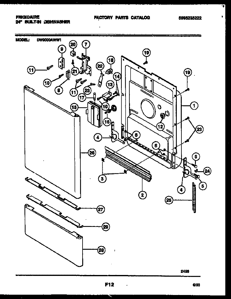 DOOR PARTS Diagram and Parts List for DW9000AWW1  Frigidaire Dishwasher